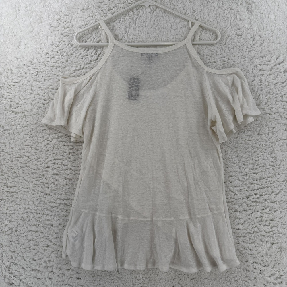 Express Shirt Womens XS White Cold Shoulder Ruffle Scoop Neck Jersey Top NWT - Picture 2 of 7